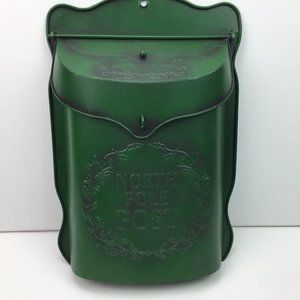 Christmas North Pole Post Green Mail Box Metal Tin